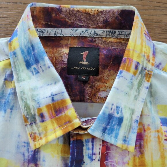 1 like no other long sleeve button front abstract colorful Men's shirt size M - Picture 7 of 16